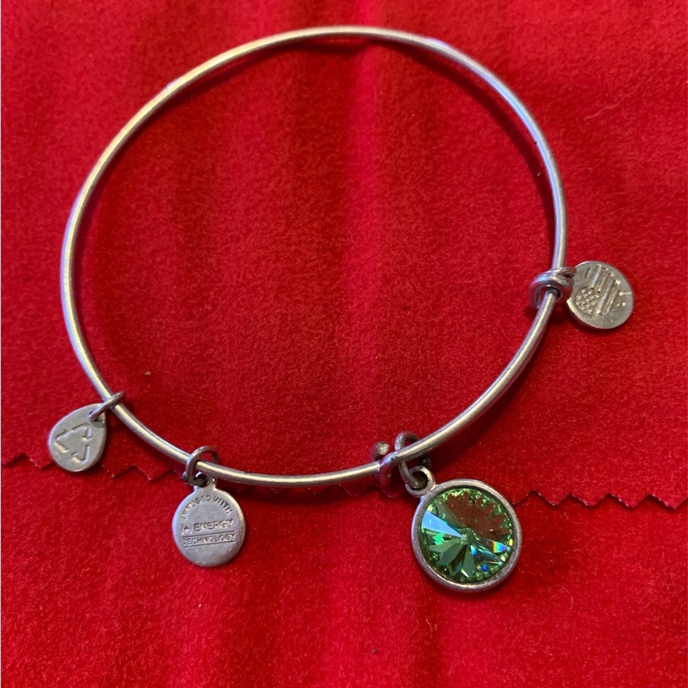Alex and Ani Silver Bracelet with Green Charm